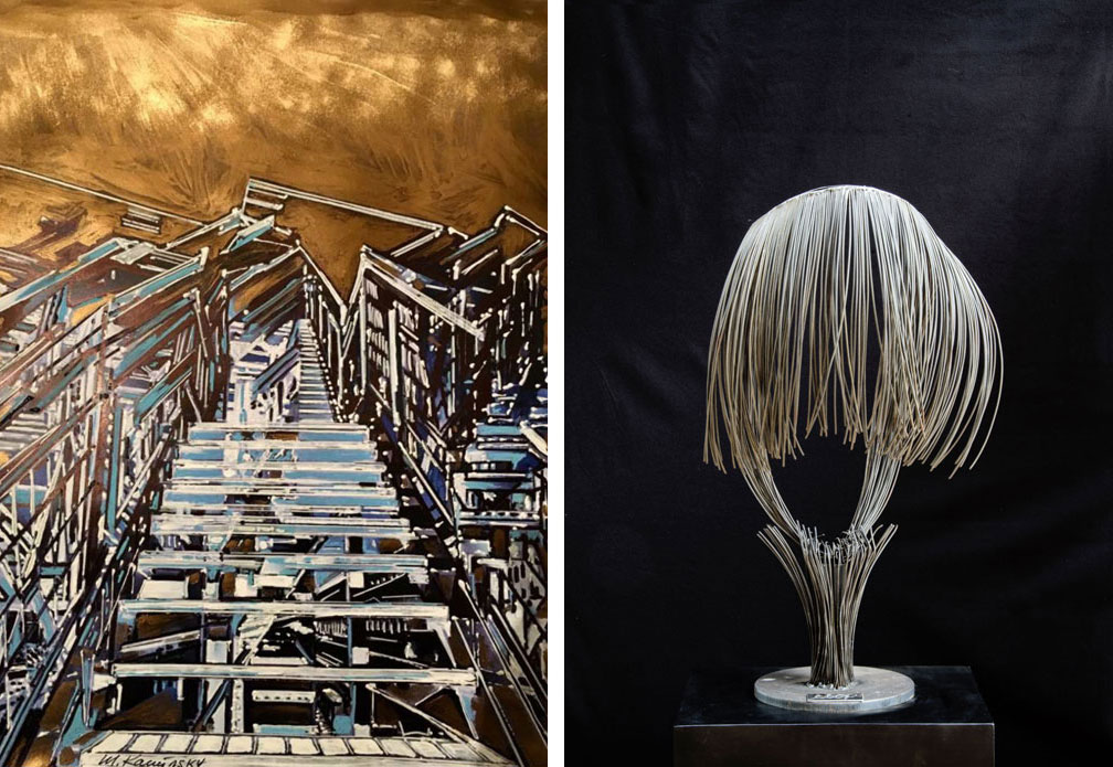 A sinistra MARINA KAMINSKY in “Immaginary city”. A destra “RACCOGLITORE DI PENSIERI”, il nuovo progetto dell’artista MALÙ CRUZ PIANI.