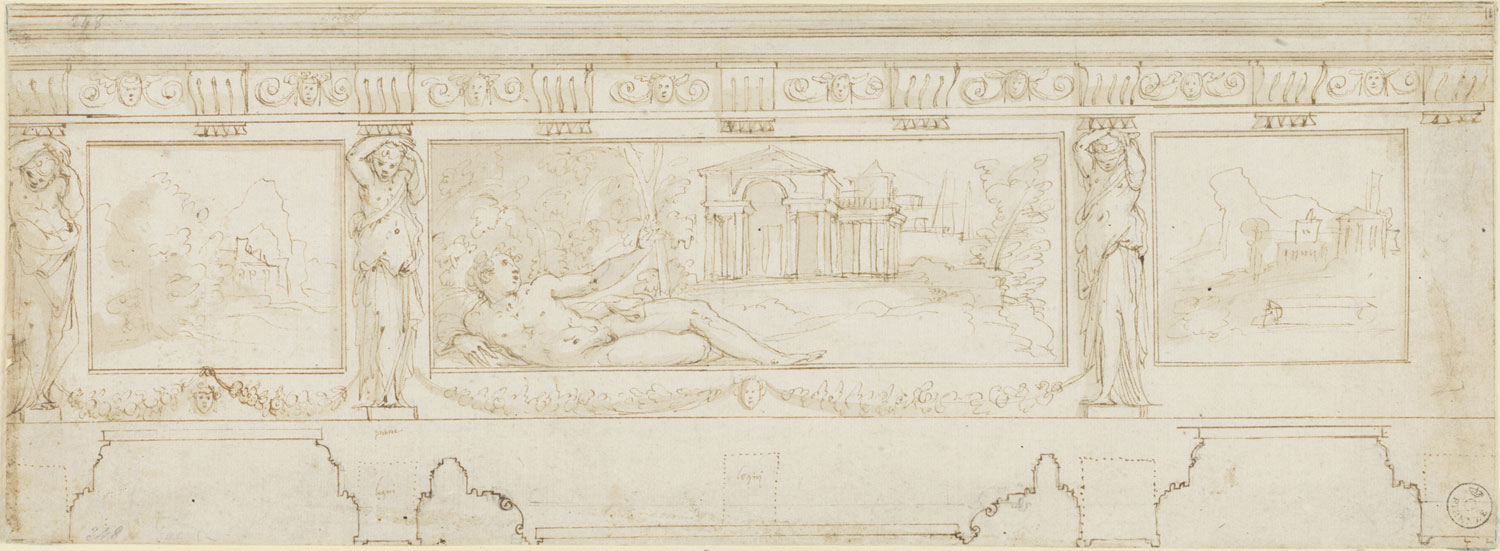Fig. 2 - Giorgio Vasari - Studio per fregio - penna e acquerello su carta bianca - Gabinetto dei Disegni e delle Stampe, Gallerie degli Uffizi, Firenze