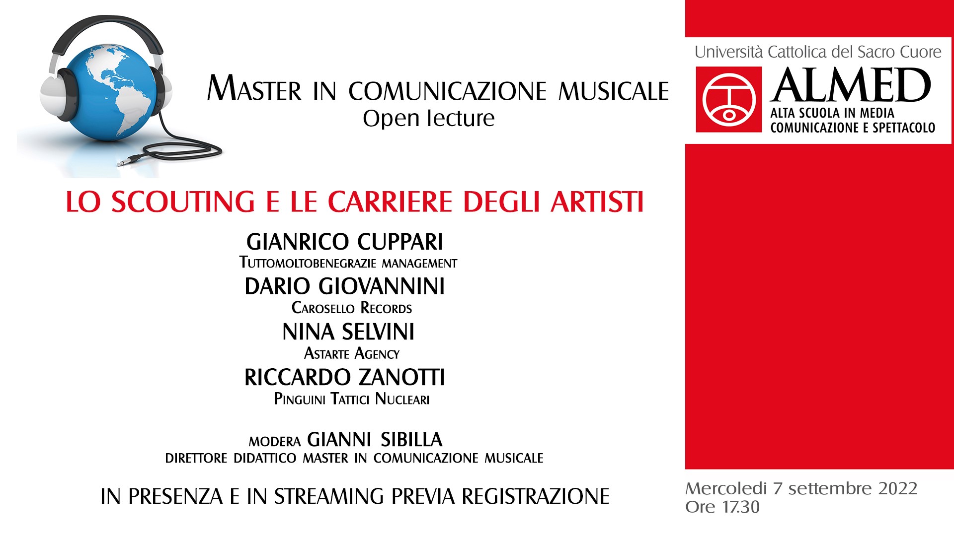 Open Lecture “Lo scouting e le carriere degli artisti” organizzata dal Master in Comunicazione Musicale dell’Università Cattolica di Milano
