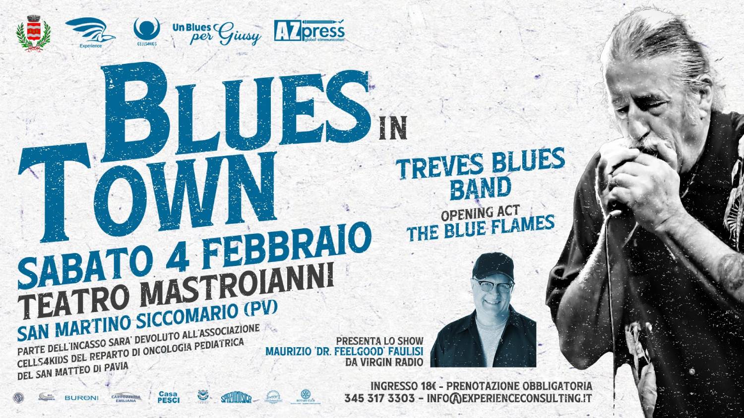 Blues in Town 2023. La musica in aiuto del reparto di oncologia pediatrica con la Treves Blues Band e The Blue Flames